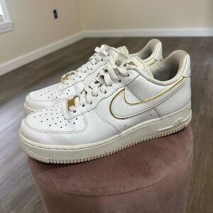 Nike White and Gold Air Force 1 (AF1)